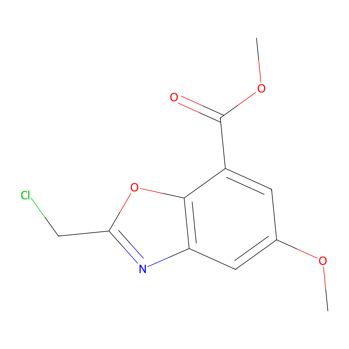 Methyl 2-(chloromethyl)-5-methoxy-1,3-benzoxazole-7-carboxylate molecular structure, CAS 1221792-89-7