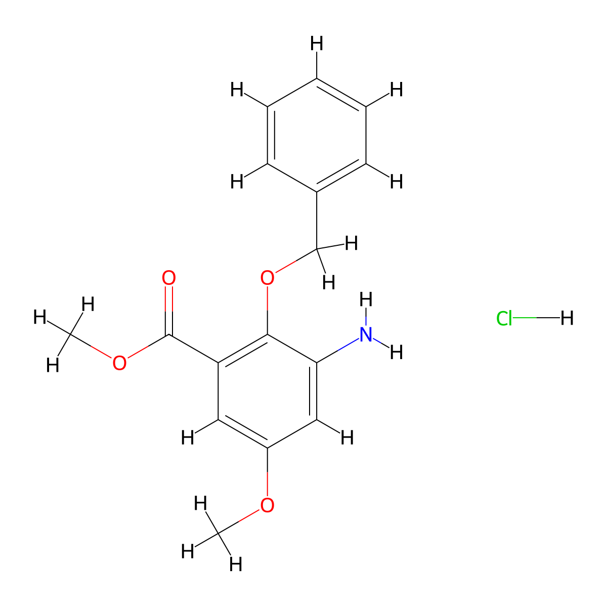 Methyl 3-amino-2-(benzyloxy)-5-methoxybenzoate hydrochloride molecular structure, CAS 1221792-96-6