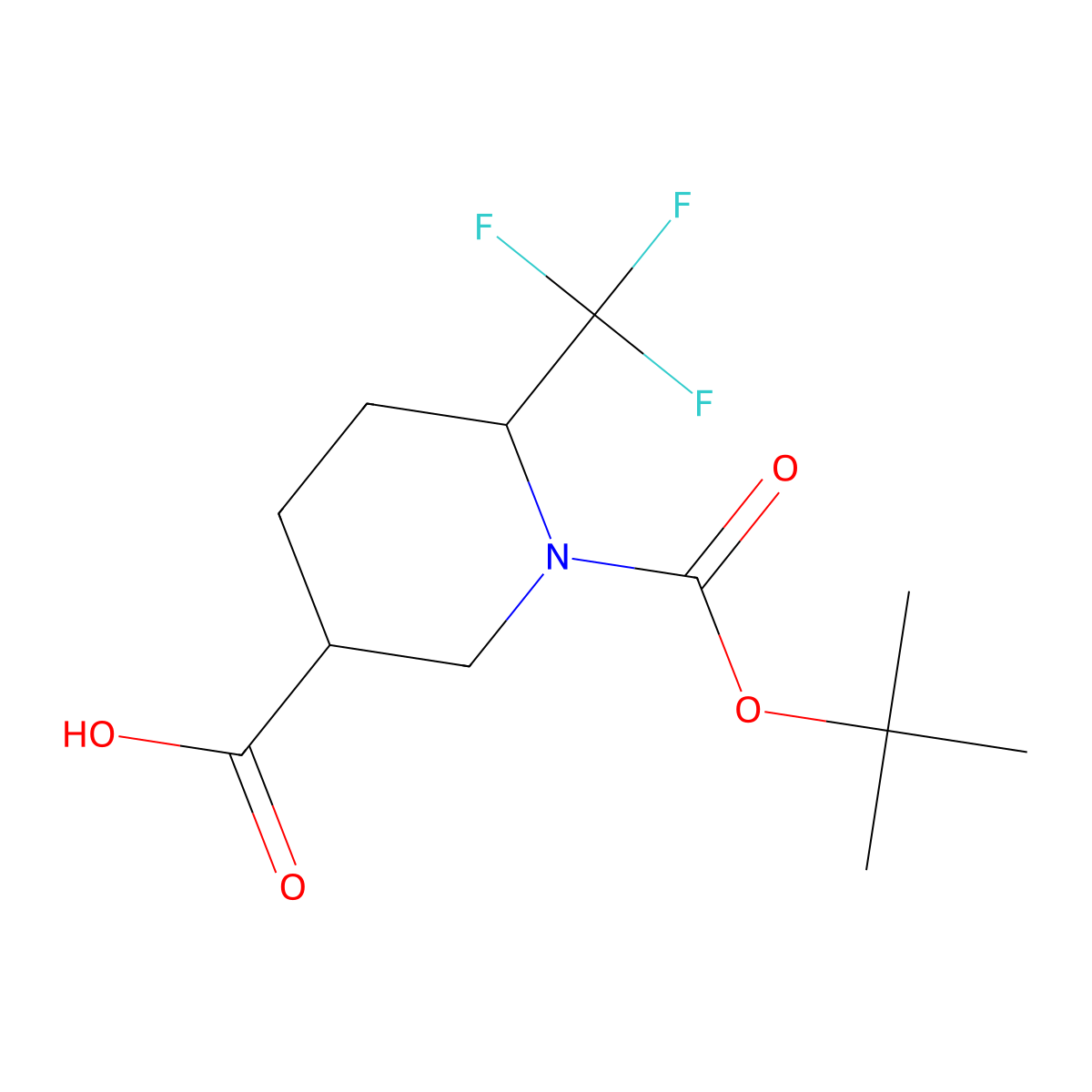 1-(Tert-butoxycarbonyl)-6-(trifluoromethyl)piperidine-3-carboxylic acid molecular structure, CAS 1221819-18-6