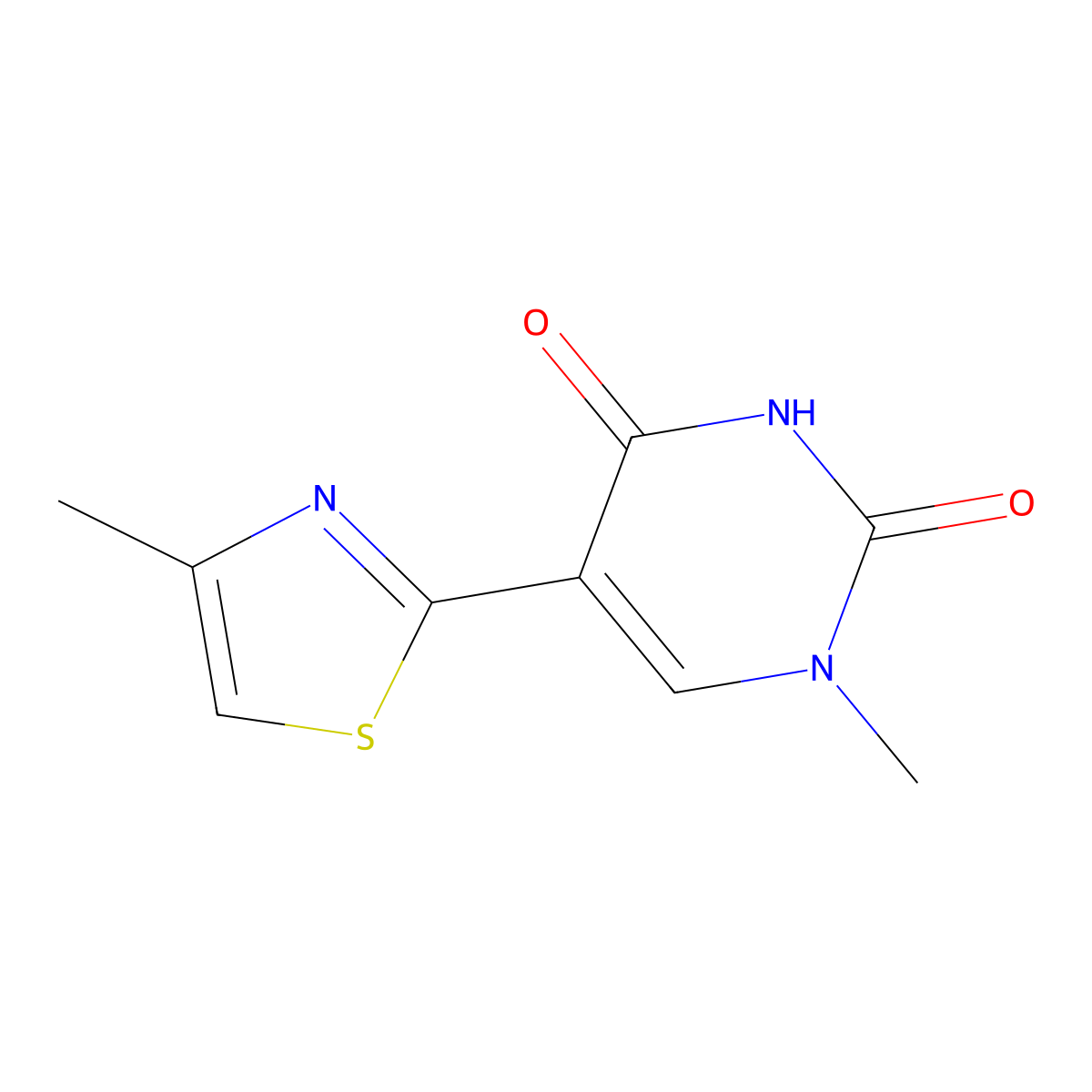 1-Methyl-5-(4-methyl-2-thiazolyl)-2,4(1H,3H)-pyrimidinedione molecular structure, CAS 1221820-86-5