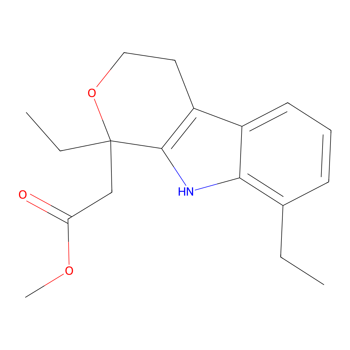 Methyl 1,8-diethyl-1,3,4,9-tetrahydropyrano(3,4-b)indole-1-acetate molecular structure, CAS 122188-02-7
