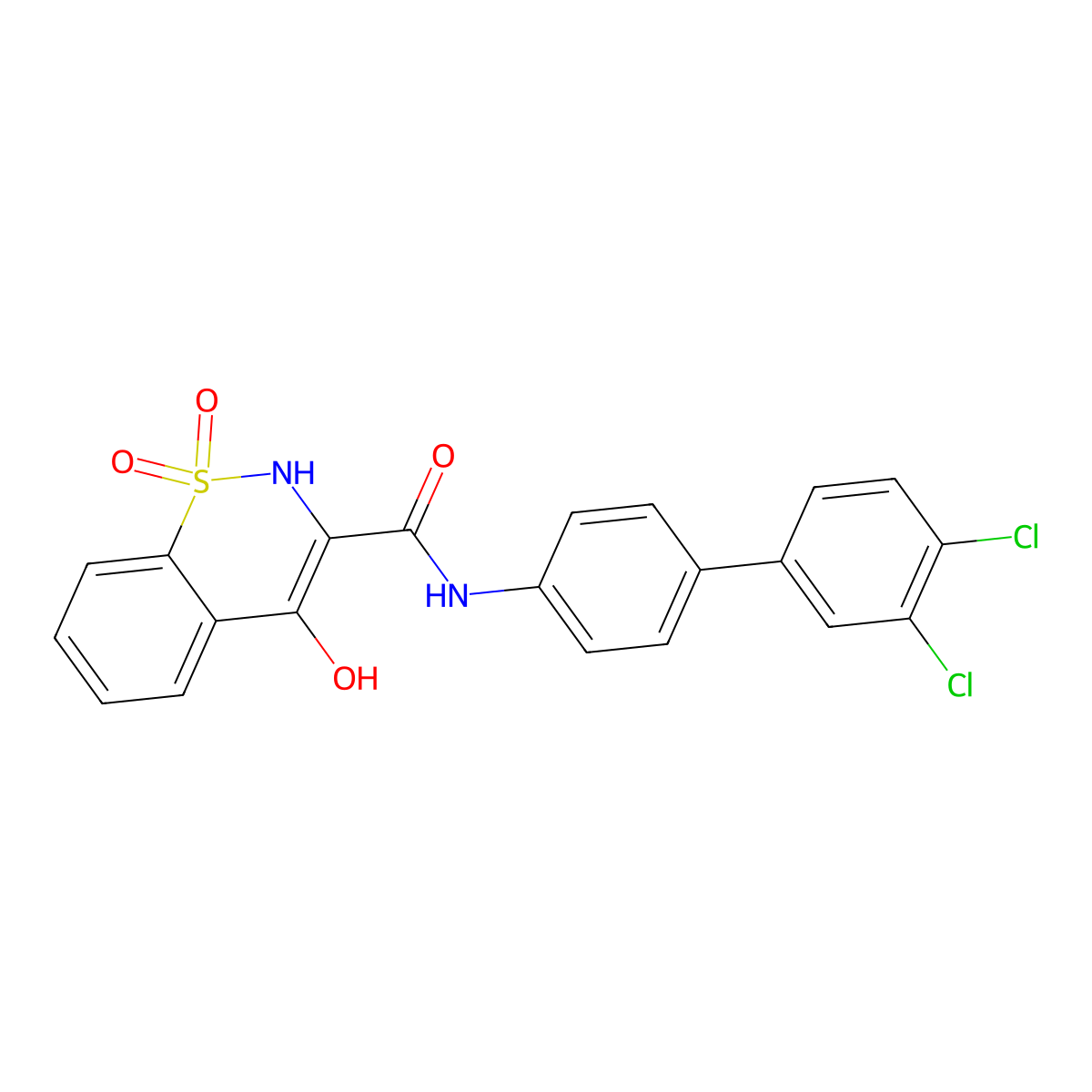 N-(3',4'-Dichloro[1,1'-biphenyl]-4-yl)-4-hydroxy-2H-1,2-benzothiazine-3-carboxamide 1,1-dioxide molecular structure, CAS 1221971-47-6