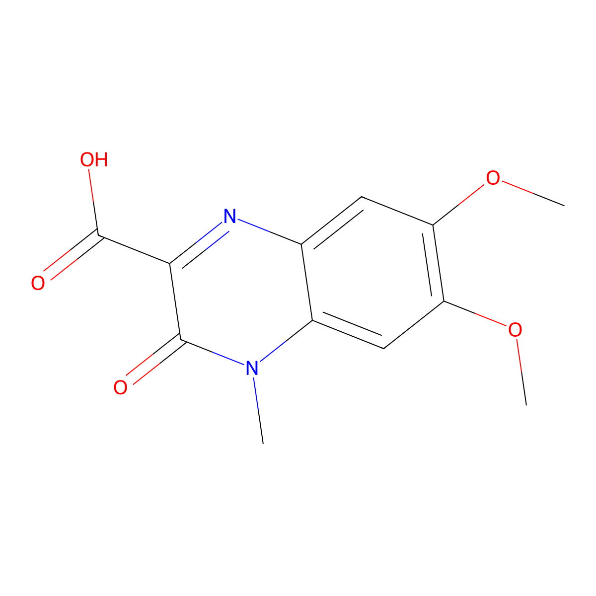 3,4-Dihydro-6,7-dimethoxy-4-methyl-3-oxo-2-quinoxalinecarboxylic acid molecular structure, CAS 1222-43-1