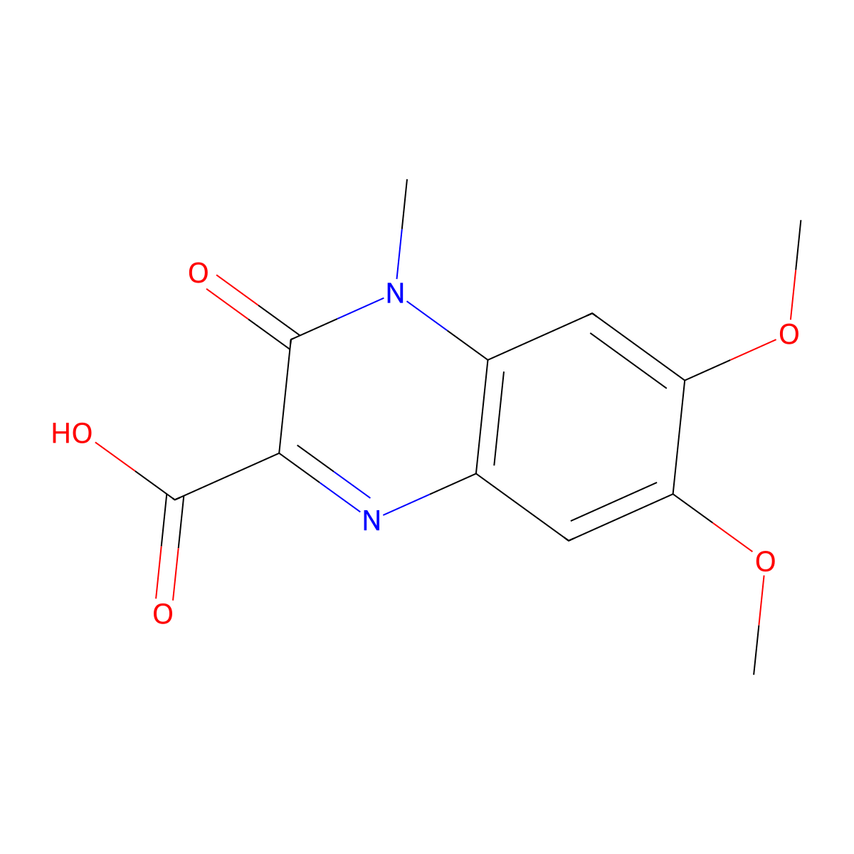 3,4-Dihydro-6,7-dimethoxy-4-methyl-3-oxo-2-quinoxalinecarboxylic acid molecular structure, CAS 1222-43-1