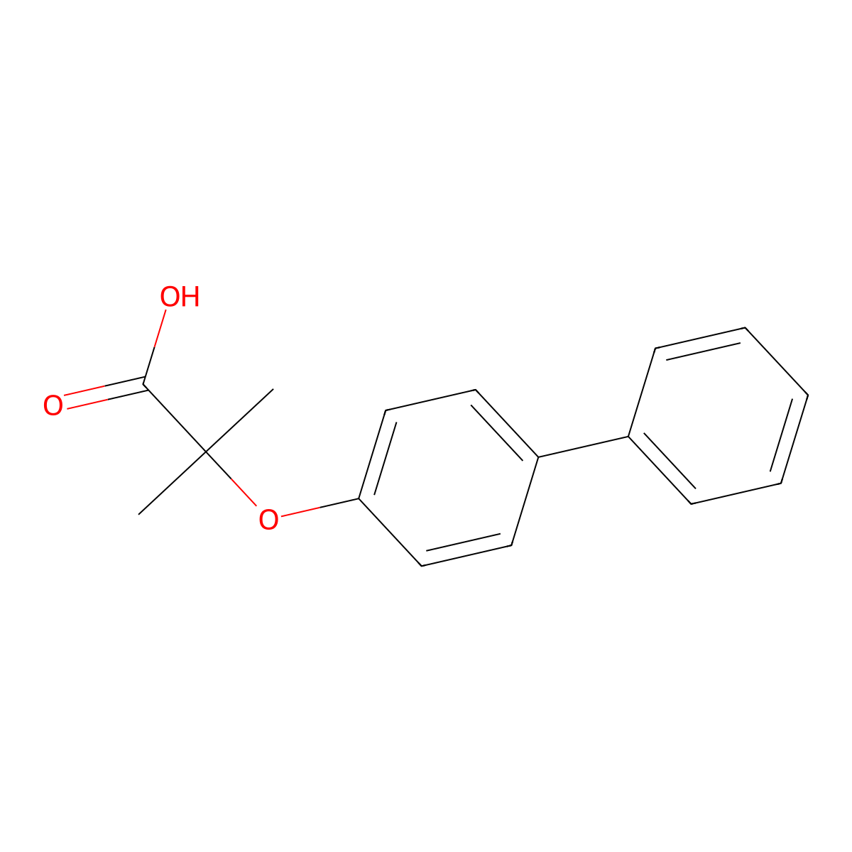 2-(1,1'-Biphenyl-4-yloxy)-2-methylpropanoic acid molecular structure, CAS 1222-74-8