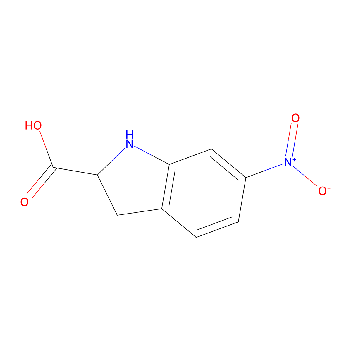 (2S)-6-nitro-2,3-dihydro-1H-indole-2-carboxylic acid molecular structure, CAS 1222073-43-9