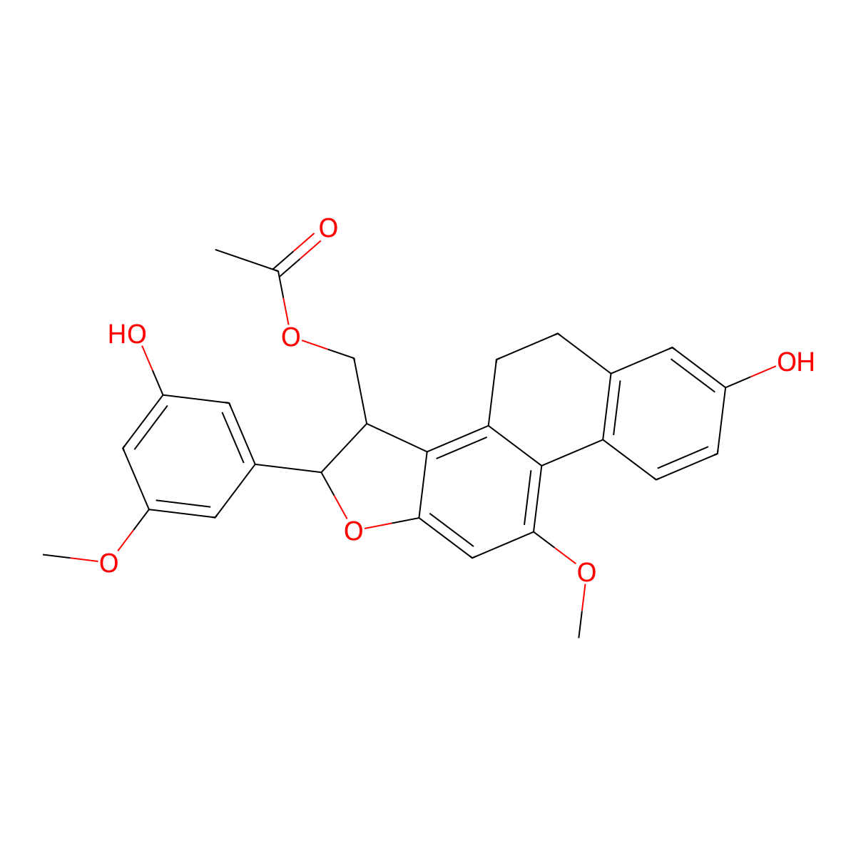 [(2R,3S)-7-hydroxy-2-(3-hydroxy-5-methoxyphenyl)-10-methoxy-2,3,4,5-tetrahydronaphtho[2,1-e][1]benzofuran-3-yl]methyl acetate molecular structure, CAS 1222077-25-9