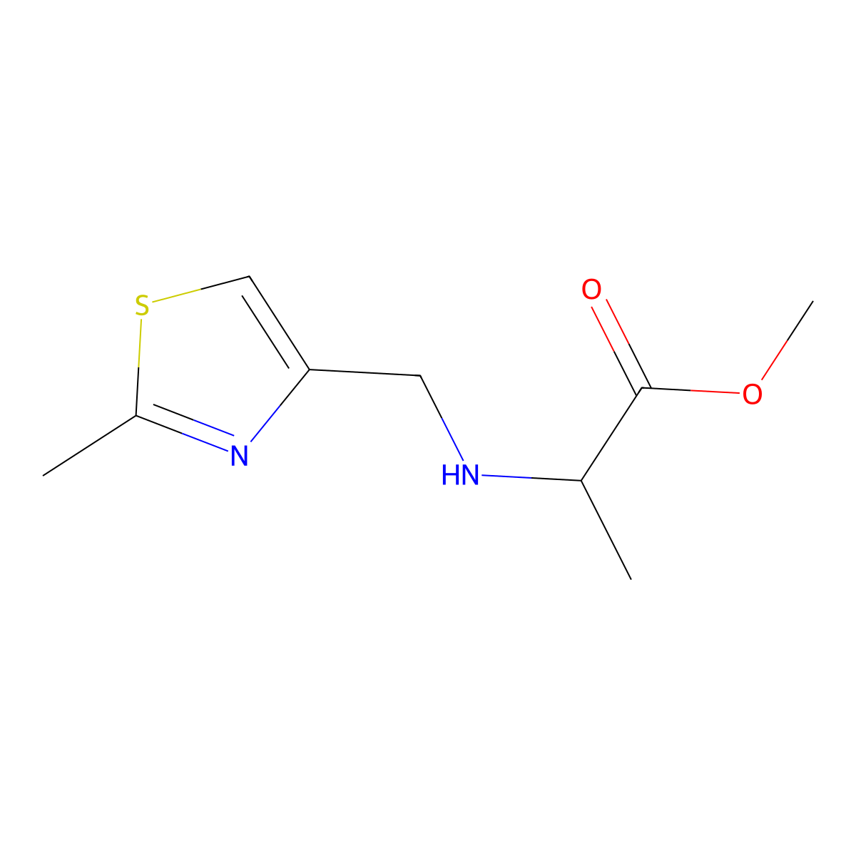 Methyl ((2-methylthiazol-4-yl)methyl)alaninate molecular structure, CAS 1222093-71-1