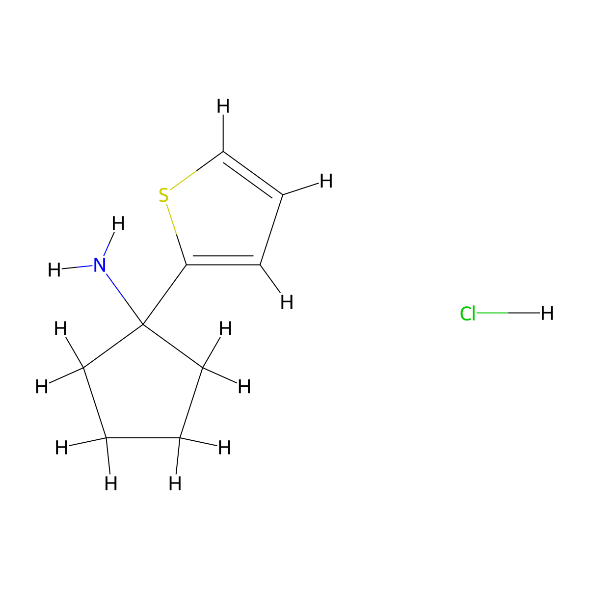 1-(Thiophen-2-yl)cyclopentan-1-amine hydrochloride molecular structure, CAS 1222098-25-0