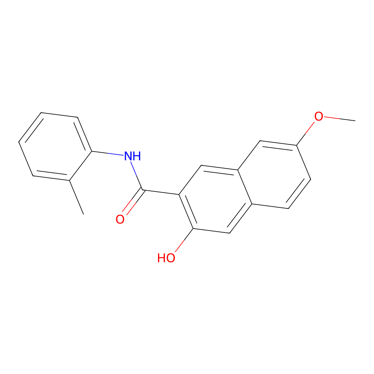 2-Naphthalenecarboxamide, 3-hydroxy-7-methoxy-N-(2-methylphenyl)- molecular structure, CAS 12221-07-7