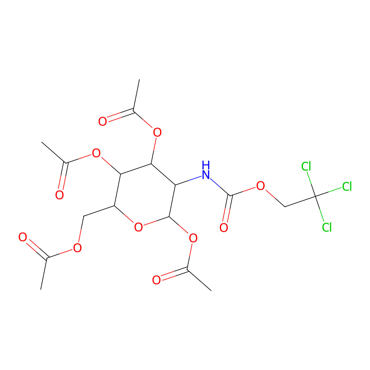 (2S,3R,4R,5S,6R)-6-(Acetoxymethyl)-3-(((2,2,2-trichloroethoxy)carbonyl)amino)tetrahydro-2H-pyran-2,4,5-triyl triacetate molecular structure, CAS 122210-05-3