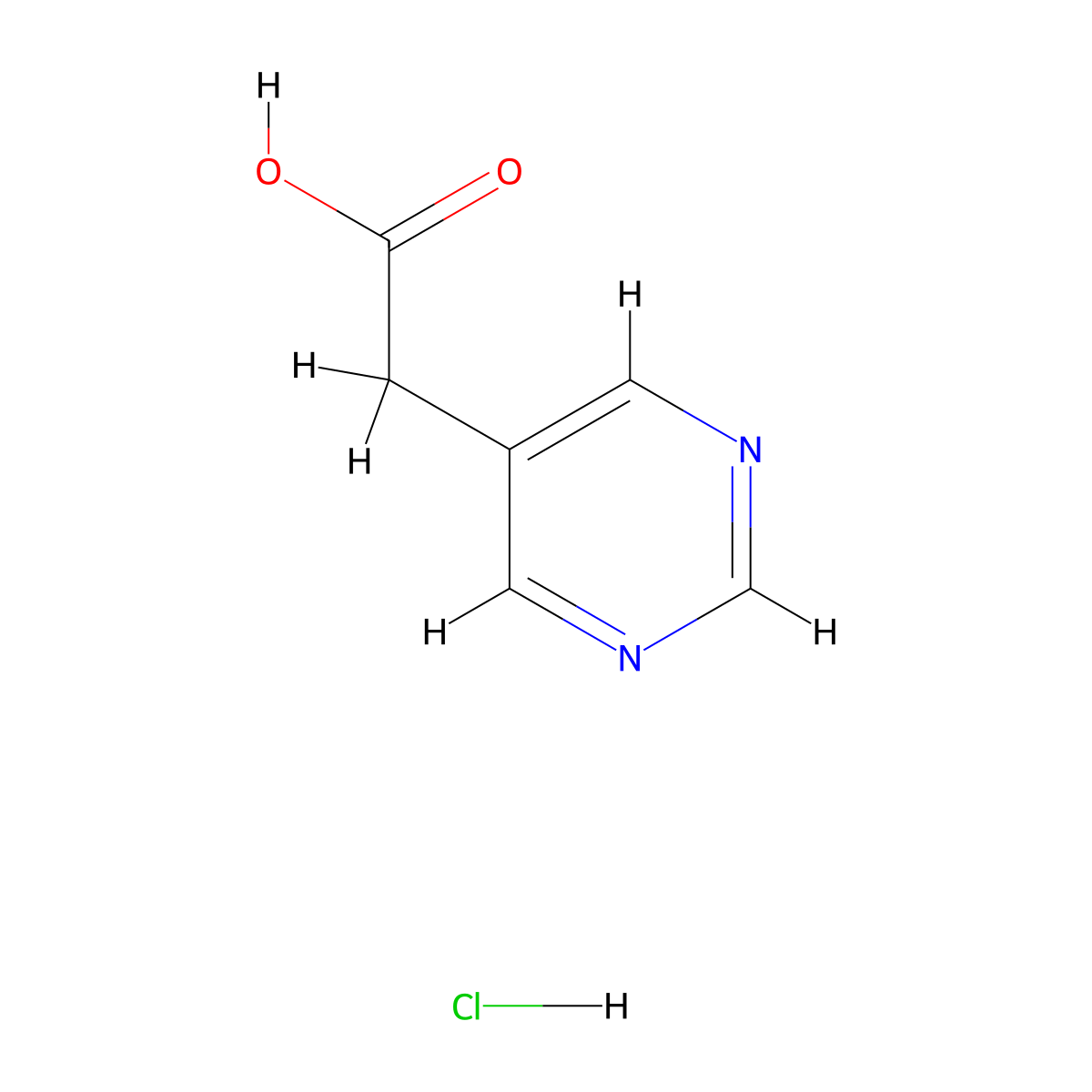 2-(Pyrimidin-5-yl)acetic acid hydrochloride molecular structure, CAS 1222199-29-2