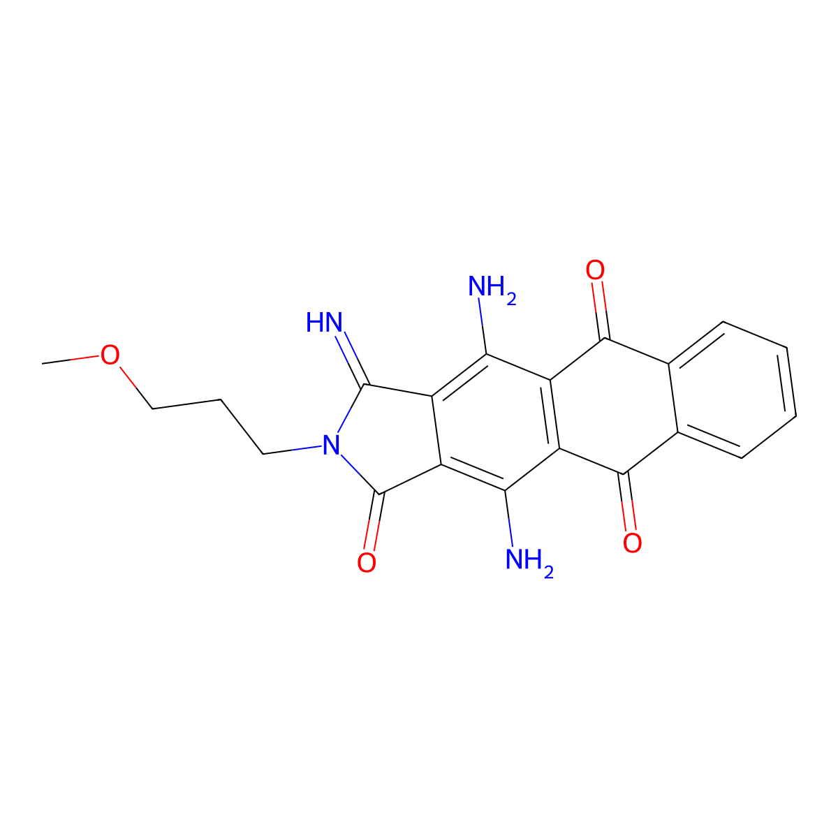 1H-Naphth(2,3-f)isoindole-1,5,10-trione, 4,11-diamino-2,3-dihydro-3-imino-2-(3-methoxypropyl)- molecular structure, CAS 12222-85-4