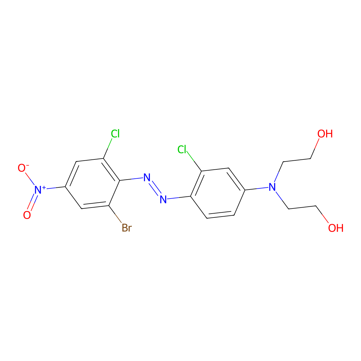 Ethanol, 2,2'-((4-(2-(2-bromo-6-chloro-4-nitrophenyl)diazenyl)-3-chlorophenyl)imino)bis- molecular structure, CAS 12223-16-4