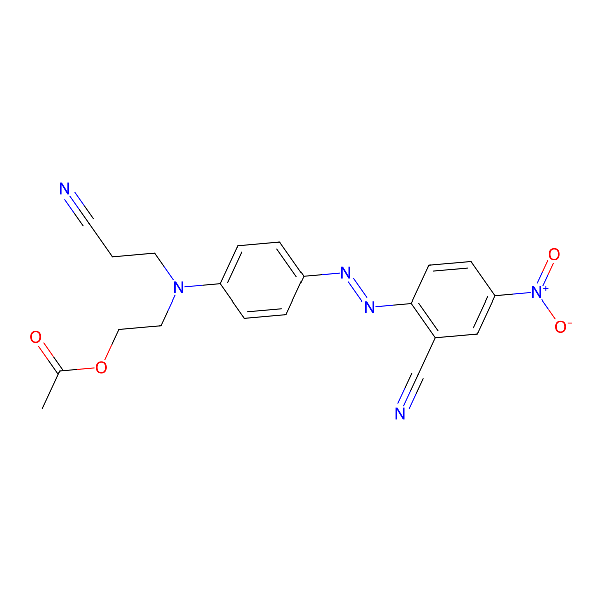Benzonitrile, 2-(2-(4-((2-(acetyloxy)ethyl)(2-cyanoethyl)amino)phenyl)diazenyl)-5-nitro- molecular structure, CAS 12223-39-1
