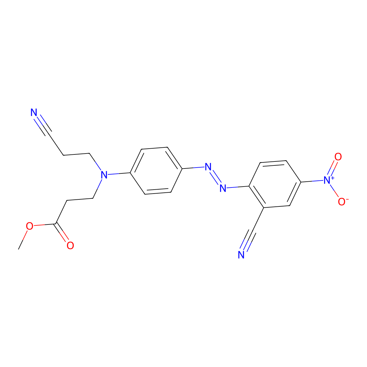 beta-Alanine, N-(2-cyanoethyl)-N-(4-(2-(2-cyano-4-nitrophenyl)diazenyl)phenyl)-, methyl ester molecular structure, CAS 12223-46-0