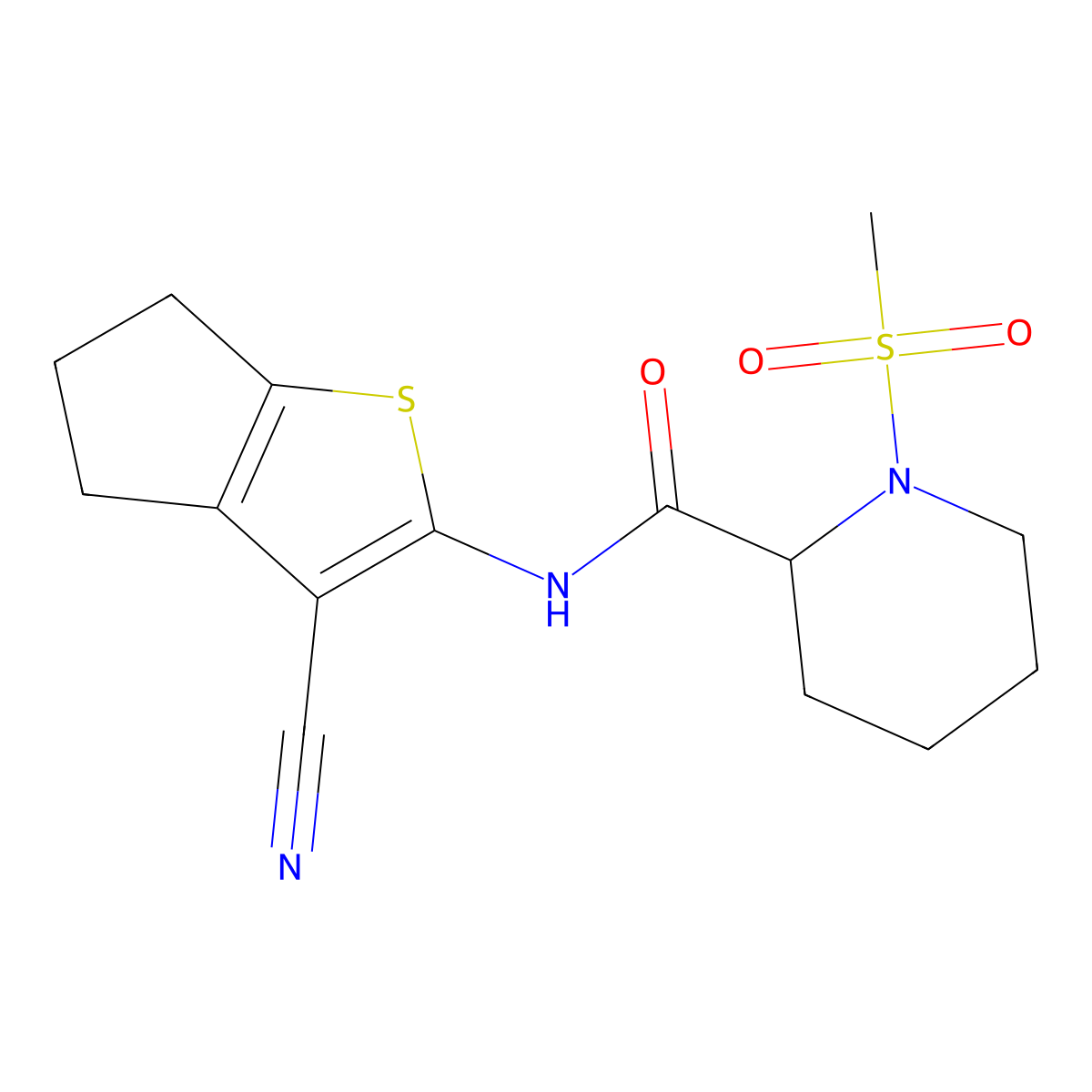 N-(3-cyano-5,6-dihydro-4H-cyclopenta[b]thiophen-2-yl)-1-(methylsulfonyl)piperidine-2-carboxamide molecular structure, CAS 1222336-30-2