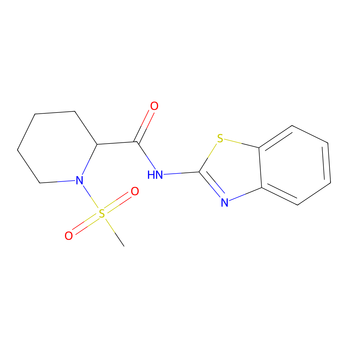 N-(benzo[d]thiazol-2-yl)-1-(methylsulfonyl)piperidine-2-carboxamide molecular structure, CAS 1222375-79-2