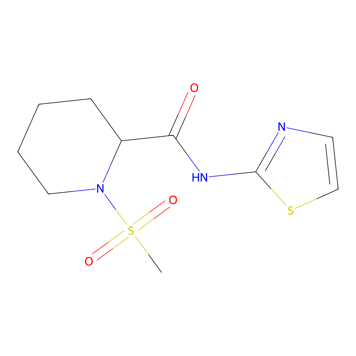 1-(methylsulfonyl)-N-(thiazol-2-yl)piperidine-2-carboxamide molecular structure, CAS 1222383-27-8