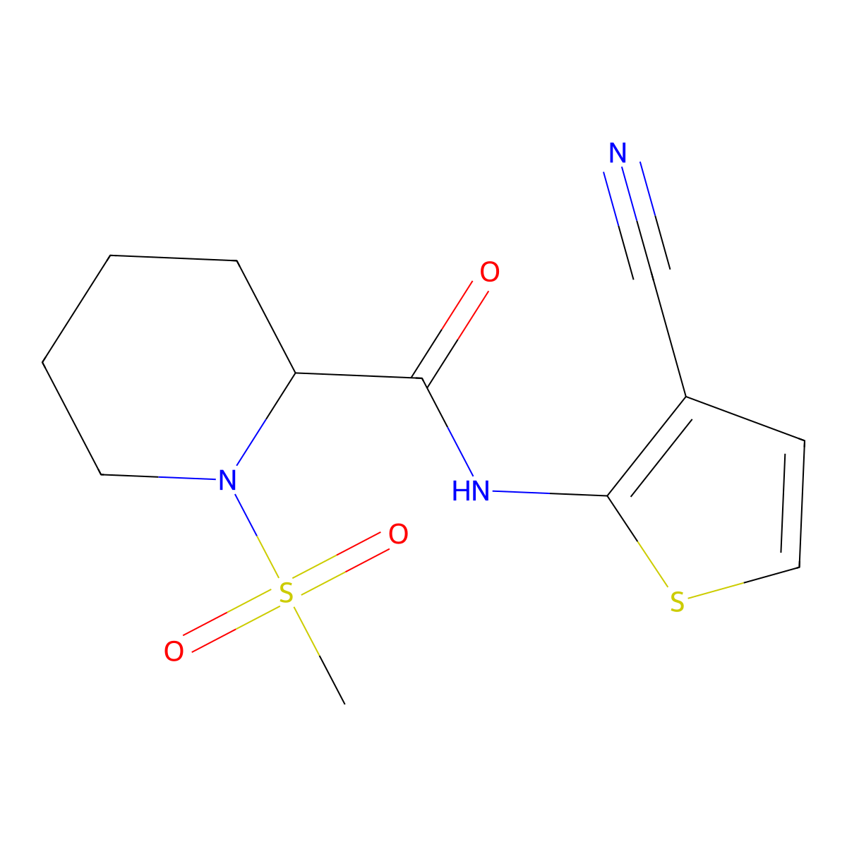 N-(3-cyanothiophen-2-yl)-1-(methylsulfonyl)piperidine-2-carboxamide molecular structure, CAS 1222390-90-0
