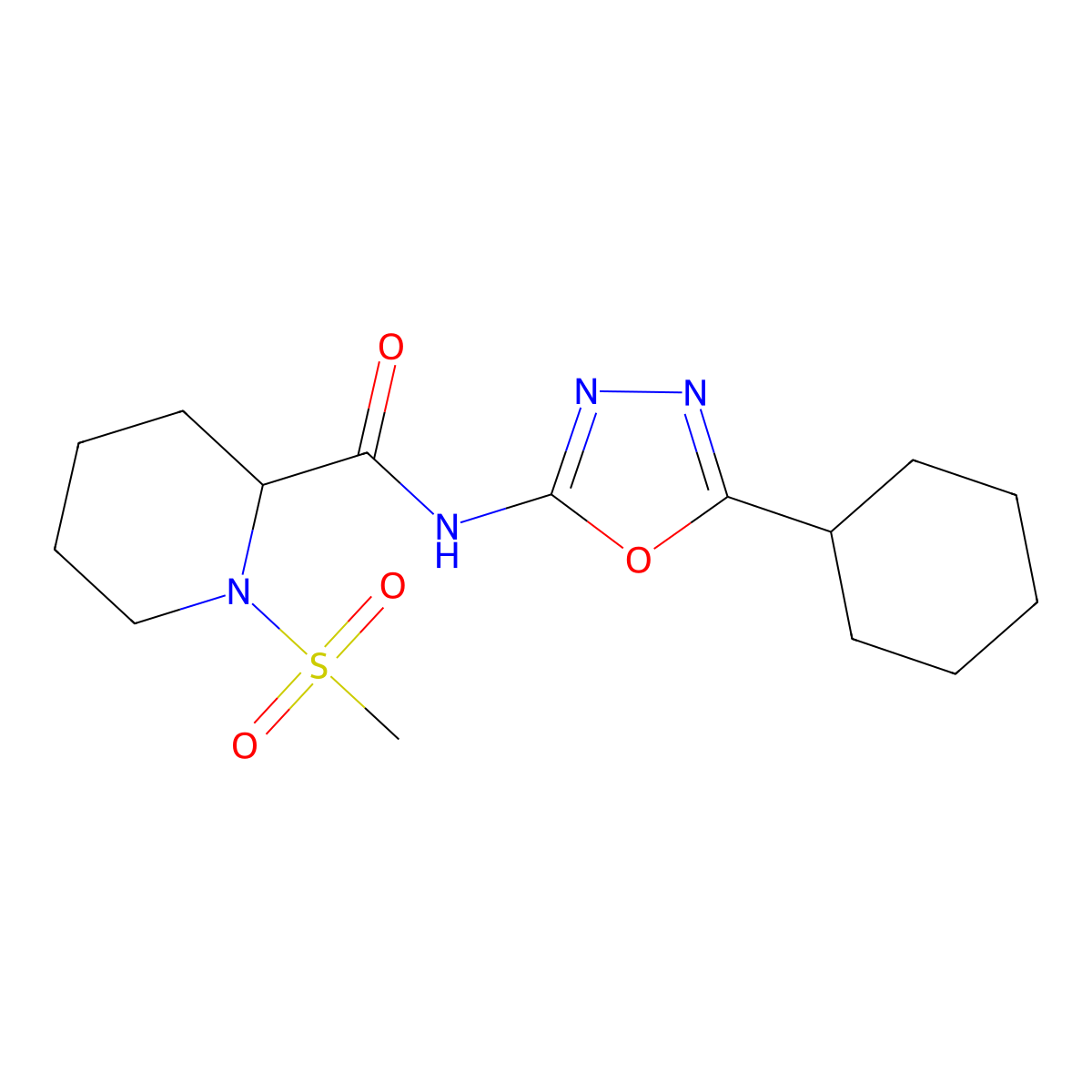 N-(5-cyclohexyl-1,3,4-oxadiazol-2-yl)-1-(methylsulfonyl)piperidine-2-carboxamide molecular structure, CAS 1222412-05-6