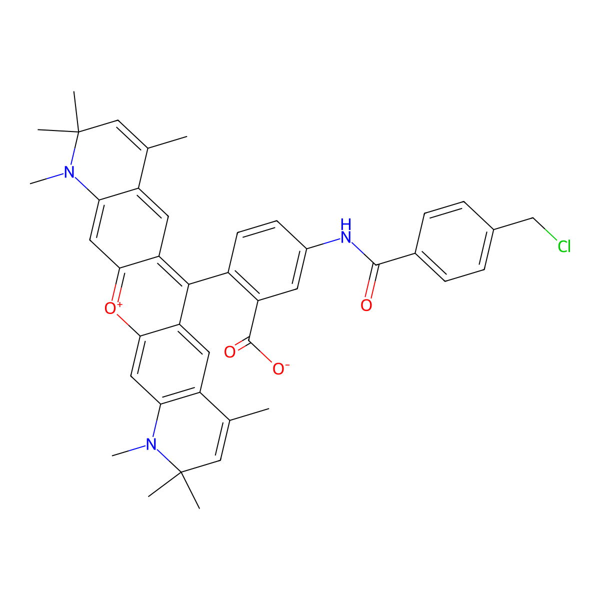 5-({[4-(chloromethyl)phenyl]carbonyl}amino)-2-(1,2,2,4,8,10,10,11-octamethyl-10,11-dihydro-2H-pyrano[3,2-g:5,6-g']diquinolin-1-ium-6-yl)benzoate molecular structure, CAS 1222433-98-8