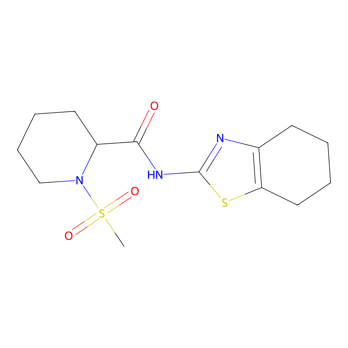 1-(methylsulfonyl)-N-(4,5,6,7-tetrahydrobenzo[d]thiazol-2-yl)piperidine-2-carboxamide molecular structure, CAS 1222460-71-0