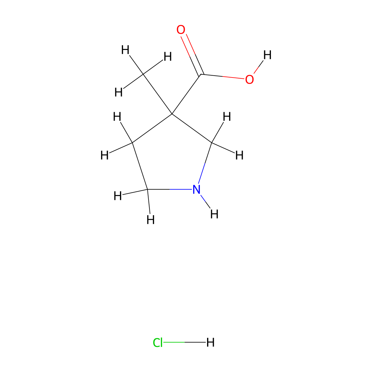 3-Methylpyrrolidine-3-carboxylic acid hydrochloride molecular structure, CAS 1222503-25-4