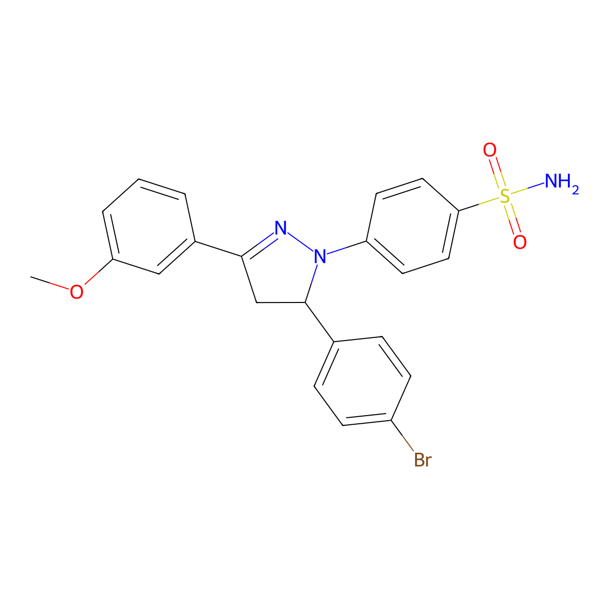 4-(5-(4-bromophenyl)-3-(3-methoxyphenyl)-4,5-dihydro-1H-pyrazol-1-yl)benzenesulfonamide molecular structure, CAS 1222513-26-9