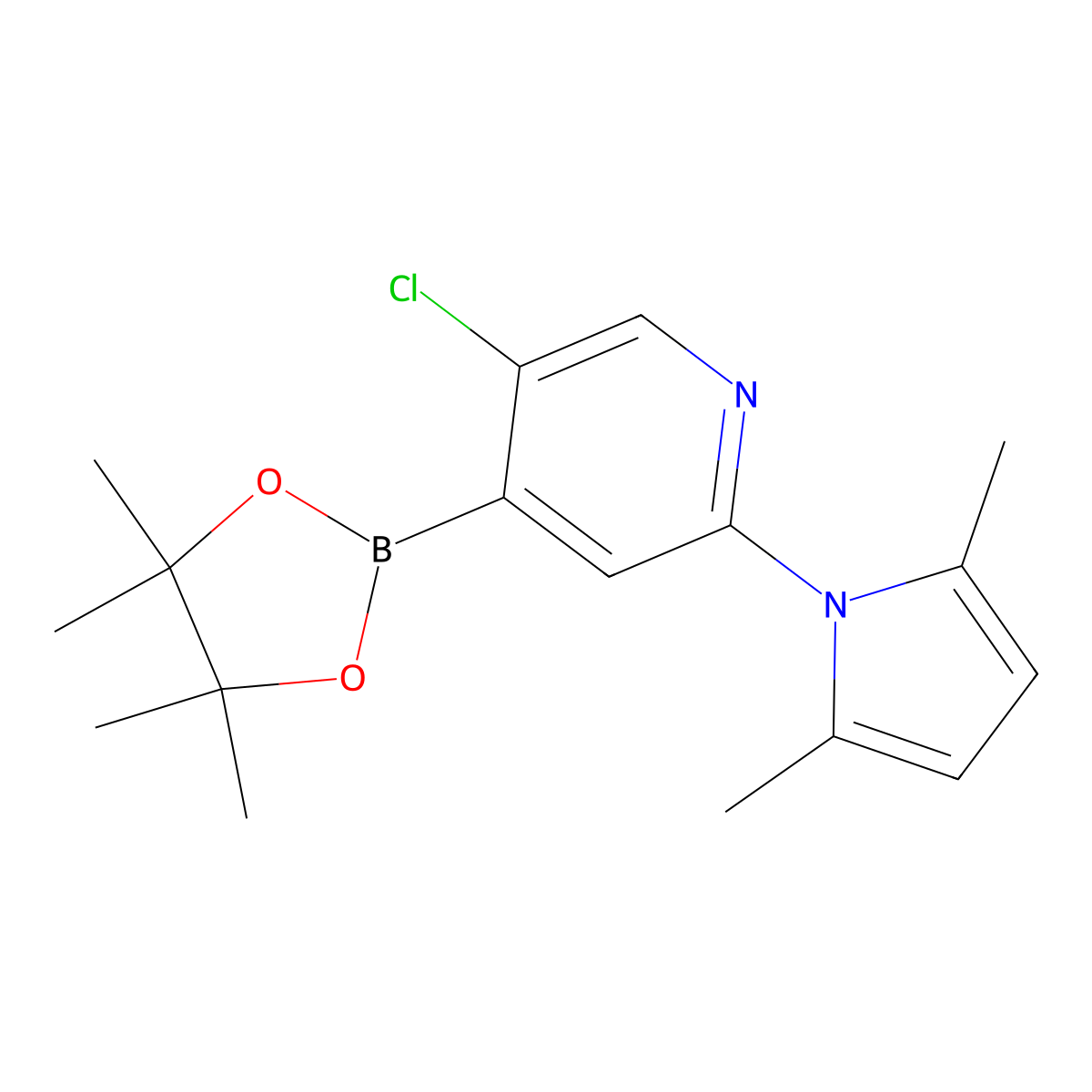 5-Chloro-2-(2,5-dimethyl-1H-pyrrol-1-YL)-4-(4,4,5,5-tetramethyl-1,3,2-dioxaborolan-2-YL)pyridine molecular structure, CAS 1222522-40-8