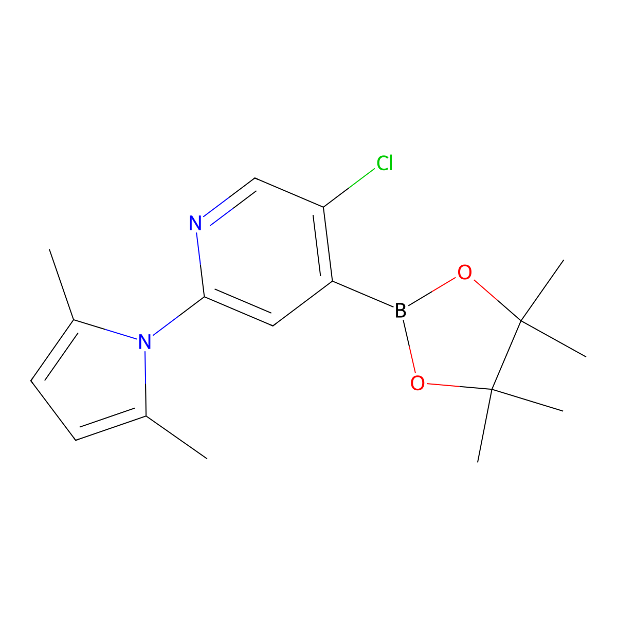 5-Chloro-2-(2,5-dimethyl-1H-pyrrol-1-YL)-4-(4,4,5,5-tetramethyl-1,3,2-dioxaborolan-2-YL)pyridine molecular structure, CAS 1222522-40-8
