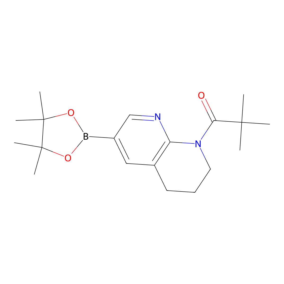 2,2-Dimethyl-1-(6-(4,4,5,5-tetramethyl-1,3,2-dioxaborolan-2-yl)-3,4-dihydro-1,8-naphthyridin-1(2H)-yl)propan-1-one molecular structure, CAS 1222533-83-6