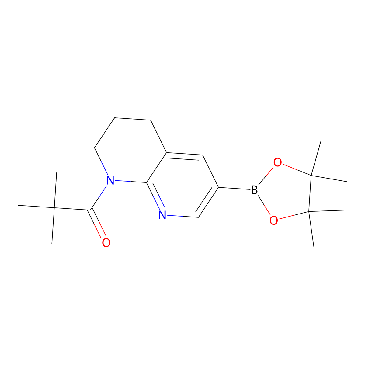 2,2-Dimethyl-1-(6-(4,4,5,5-tetramethyl-1,3,2-dioxaborolan-2-yl)-3,4-dihydro-1,8-naphthyridin-1(2H)-yl)propan-1-one molecular structure, CAS 1222533-83-6