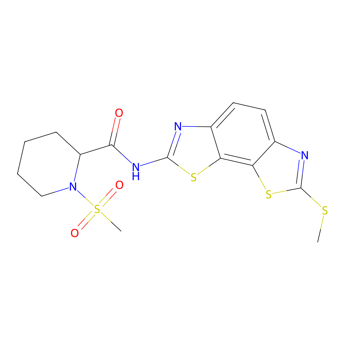 1-(methylsulfonyl)-N-(7-(methylthio)benzo[1,2-d:4,3-d']bis(thiazole)-2-yl)piperidine-2-carboxamide molecular structure, CAS 1222534-19-1