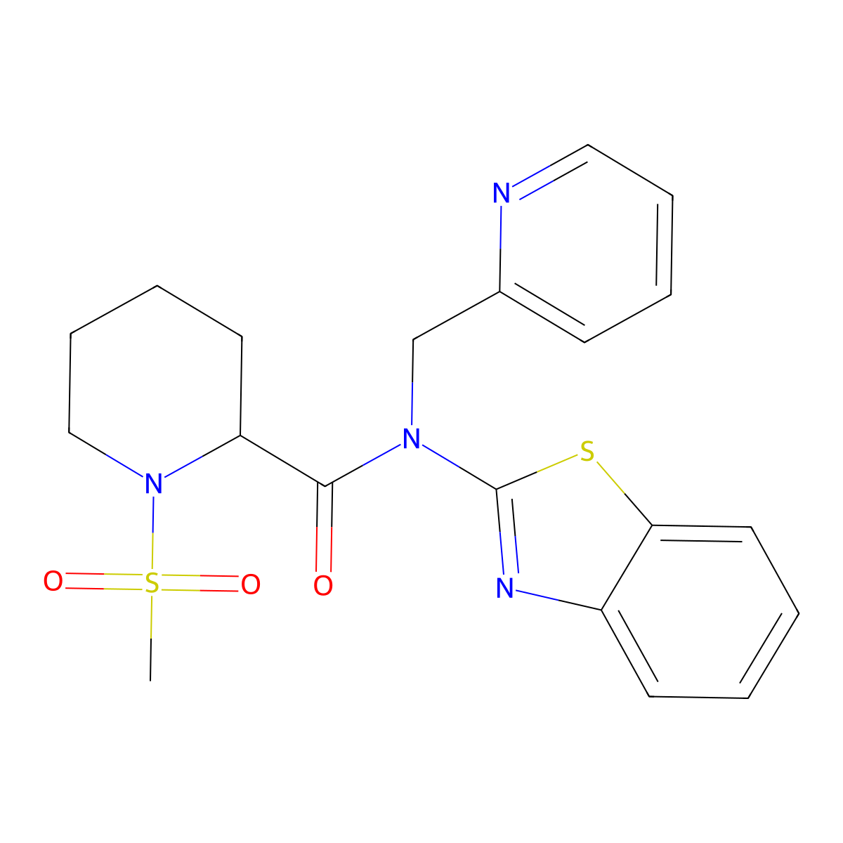 N-(benzo[d]thiazol-2-yl)-1-(methylsulfonyl)-N-(pyridin-2-ylmethyl)piperidine-2-carboxamide molecular structure, CAS 1222672-52-7
