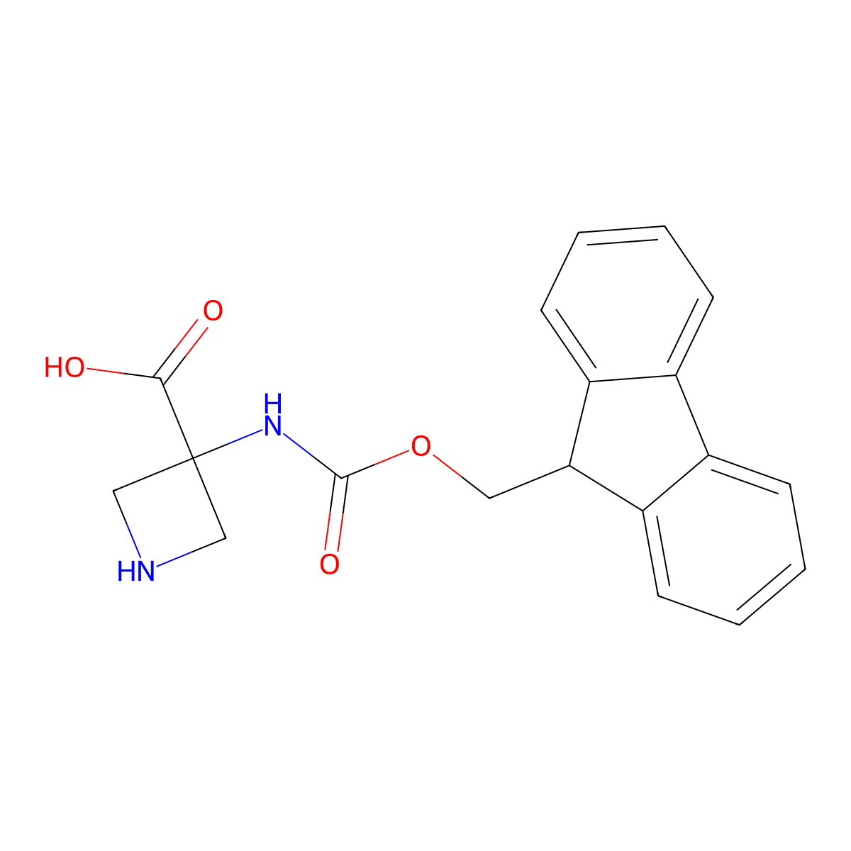 3-[[(9H-Fluoren-9-ylmethoxy)carbonyl]amino]-3-azetidinecarboxylic acid molecular structure, CAS 1222712-99-3