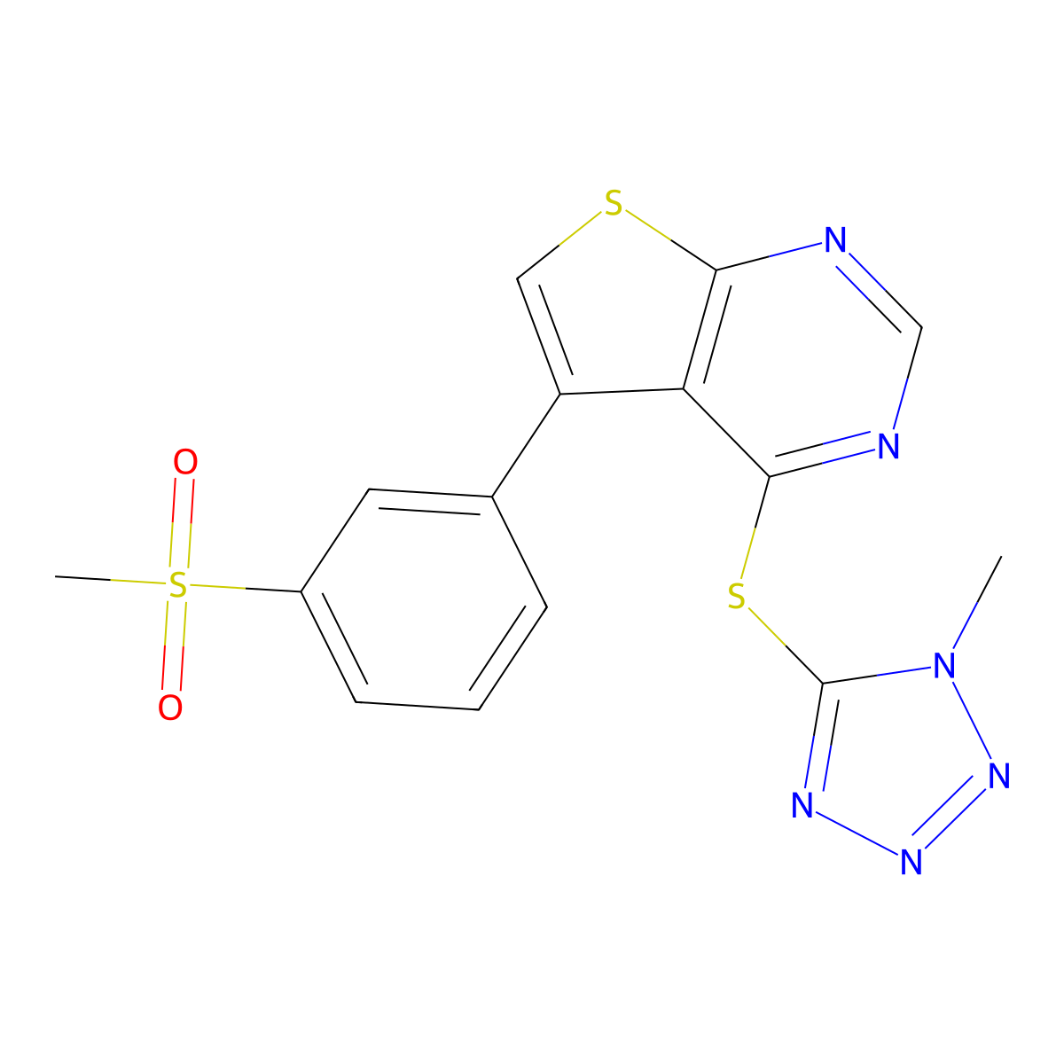 5-(3-Methylsulfonylphenyl)-4-[(1-methyl-5-tetrazolyl)thio]thieno[2,3-d]pyrimidine molecular structure, CAS 1222765-97-0