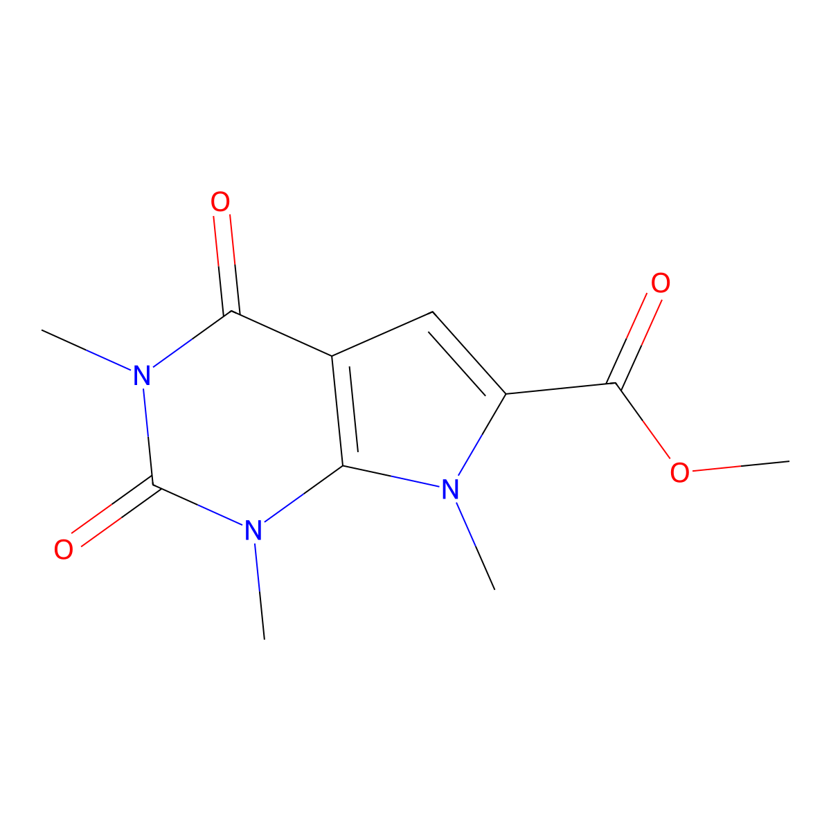 methyl 1,3,7-trimethyl-2,4-dioxo-1H,2H,3H,4H,7H-pyrrolo[2,3-d]pyrimidine-6-carboxylate molecular structure, CAS 1223015-79-9
