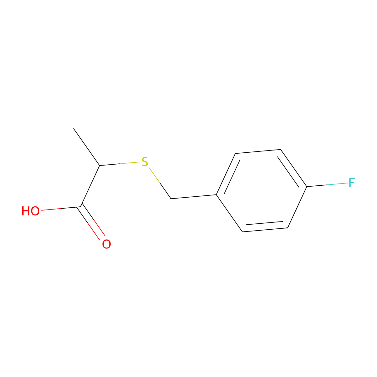 2-[(4-Fluorophenyl)methylthio]propanoic acid molecular structure, CAS 122305-67-3