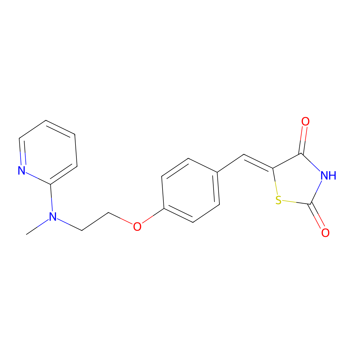 5-[4-[2-[N-(Methyl)-N-(2-pyridyl)amino]ethoxy]benzylidene]thiazolidine-2,4-dione molecular structure, CAS 122320-74-5