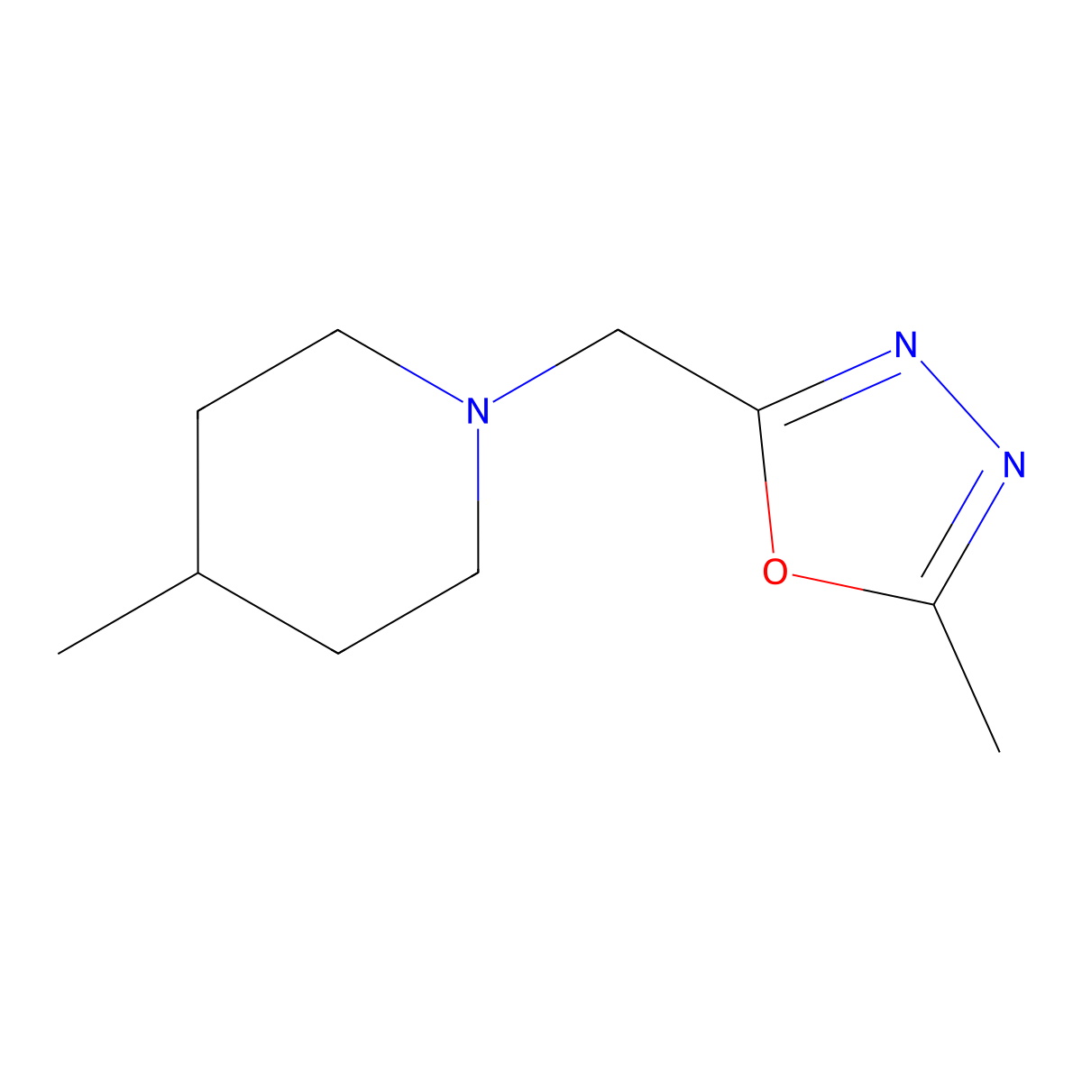 4-Methyl-1-[(5-methyl-1,3,4-oxadiazol-2-YL)methyl]piperidine molecular structure, CAS 1223240-06-9