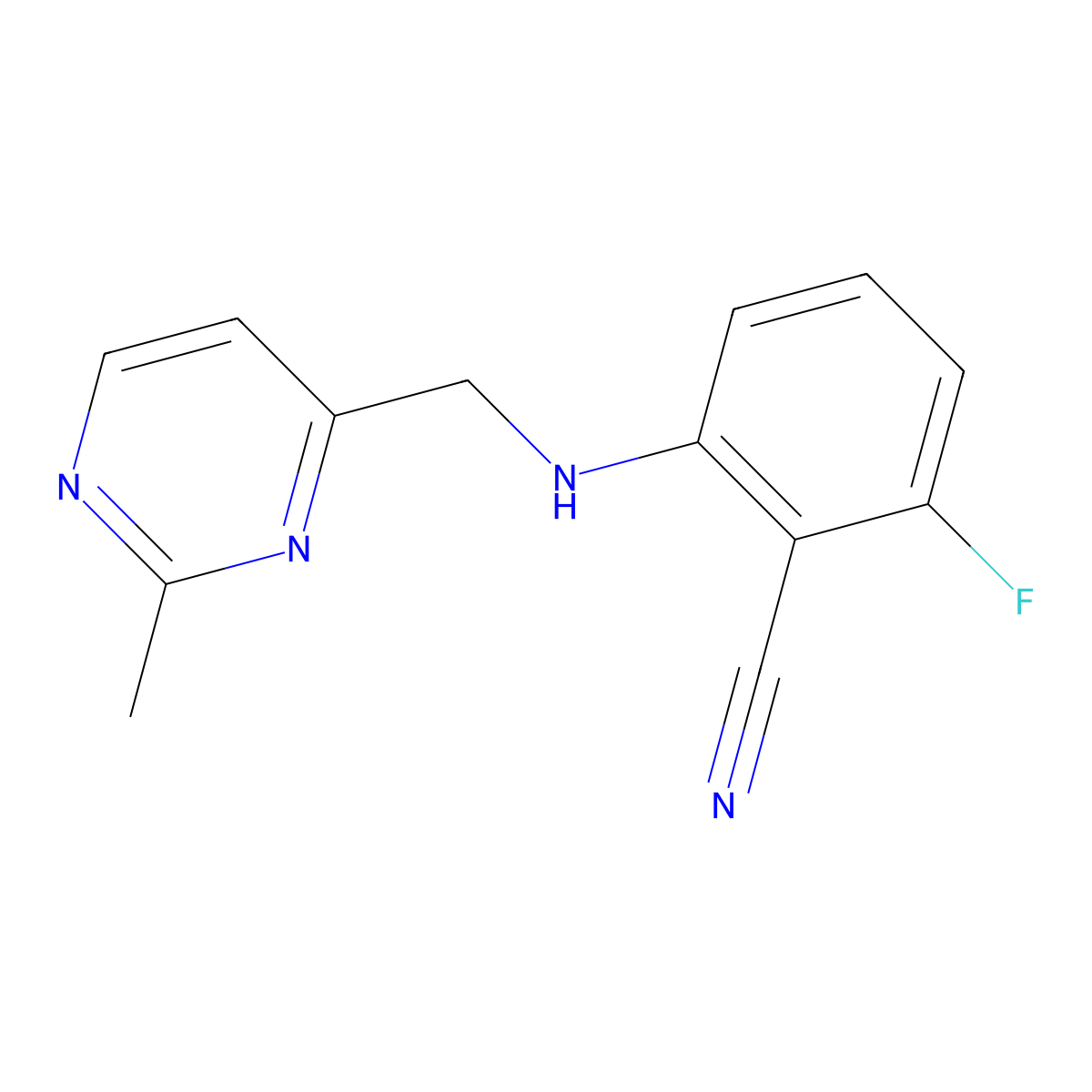 2-Fluoro-6-(((2-methylpyrimidin-4-yl)methyl)amino)benzonitrile molecular structure, CAS 1223245-08-6