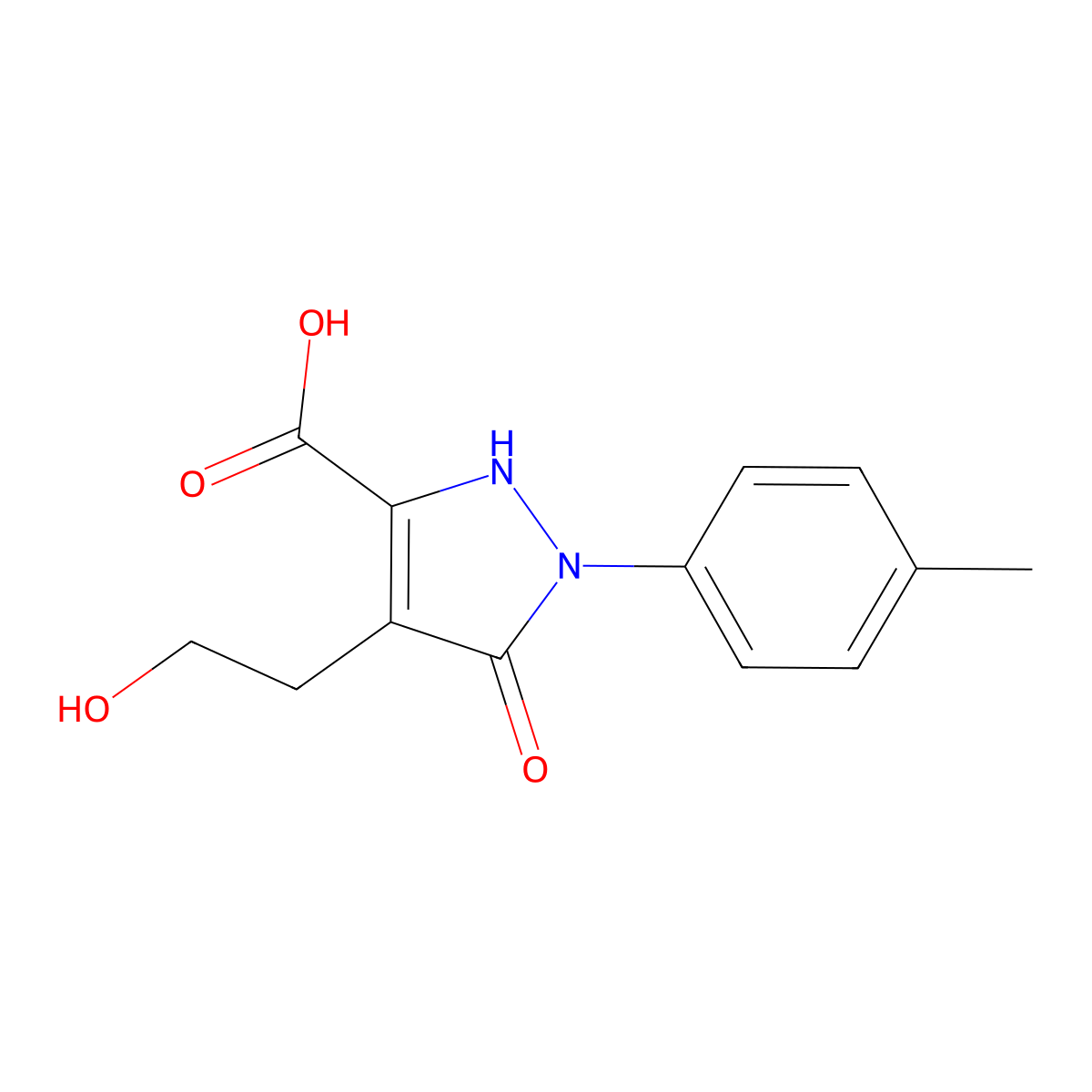 4-(2-hydroxyethyl)-1-(4-methylphenyl)-5-oxo-2,5-dihydro-1H-pyrazole-3-carboxylic acid molecular structure, CAS 1223267-19-3