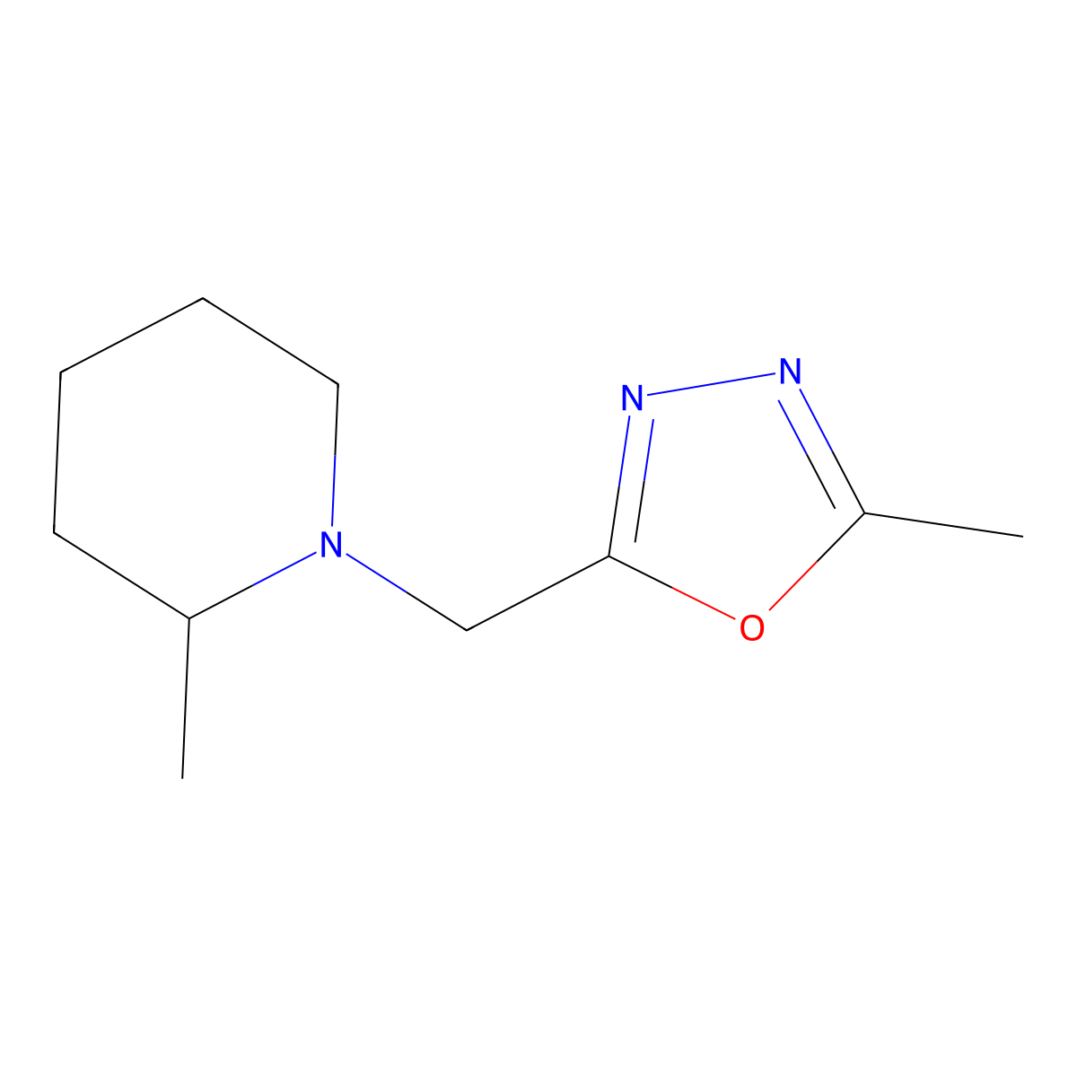 2-Methyl-1-[(5-methyl-1,3,4-oxadiazol-2-YL)methyl]piperidine molecular structure, CAS 1223352-50-8