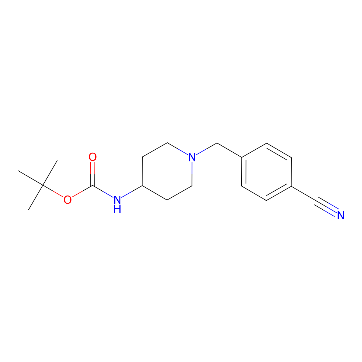 tert-Butyl 1-(4-cyanobenzyl)piperidin-4-ylcarbamate molecular structure, CAS 1223379-07-4