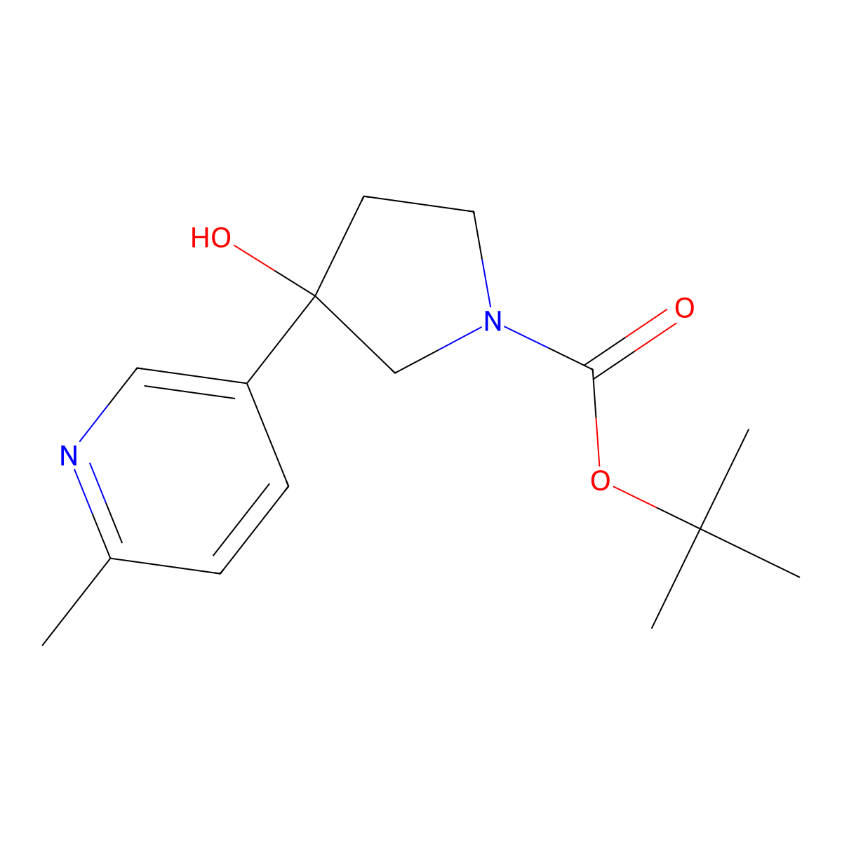 Tert-butyl 3-hydroxy-3-(6-methylpyridin-3-yl)pyrrolidine-1-carboxylate molecular structure, CAS 1223392-74-2
