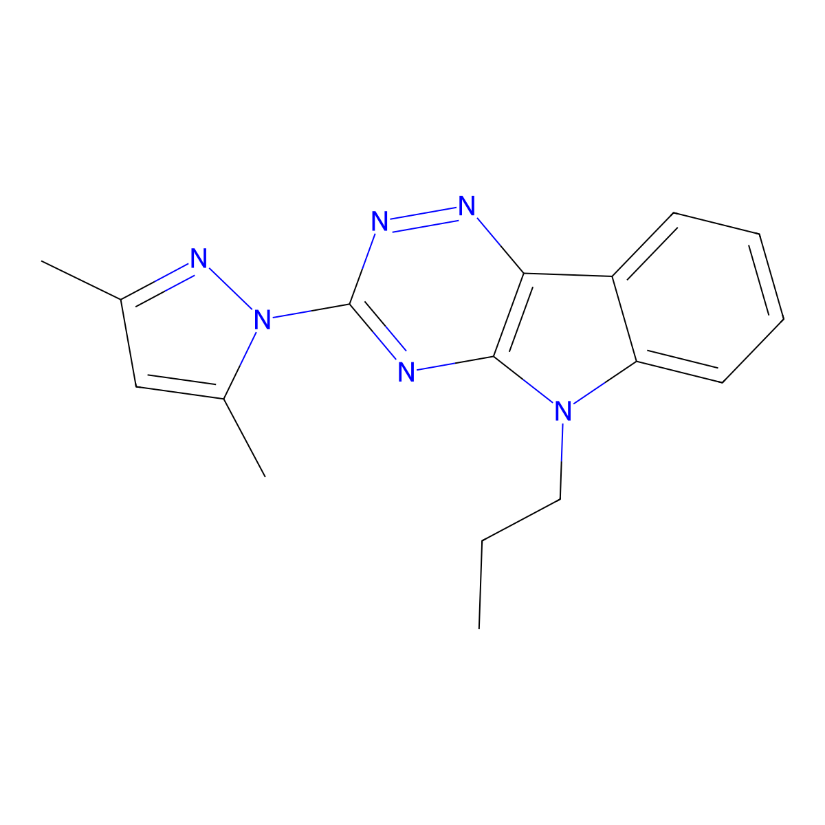 3,5-dimethyl-1-{5-propyl-5H-[1,2,4]triazino[5,6-b]indol-3-yl}-1H-pyrazole molecular structure, CAS 1223395-54-7