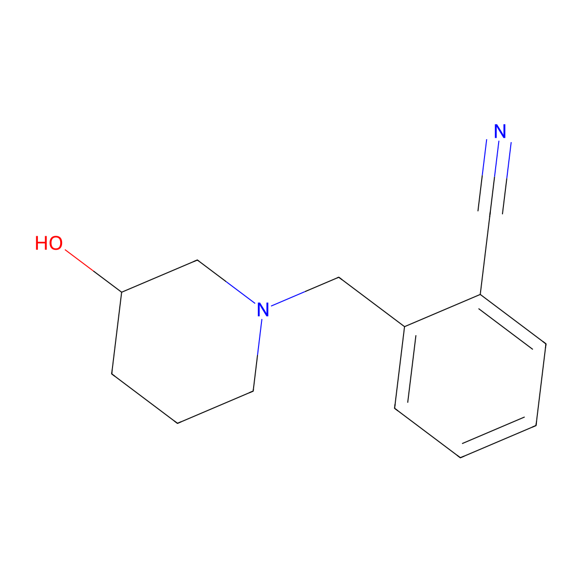 2-((3-Hydroxypiperidin-1-yl)methyl)benzonitrile molecular structure, CAS 1223419-02-0