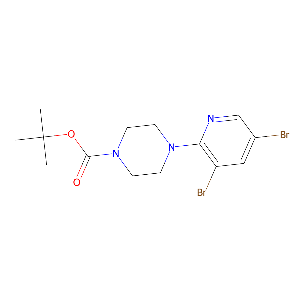 Tert-butyl 4-(3,5-dibromopyridin-2-yl)piperazine-1-carboxylate molecular structure, CAS 1223432-03-8