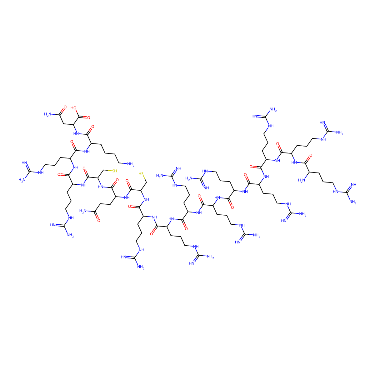 H-D-Arg-D-Arg-D-Arg-D-Arg-D-Arg-D-Arg-D-Arg-D-Arg-D-Arg-D-Cys-D-Gln-D-Cys-D-Arg-D-Arg-D-Lys-D-Asn-OH molecular structure, CAS 1223466-72-5